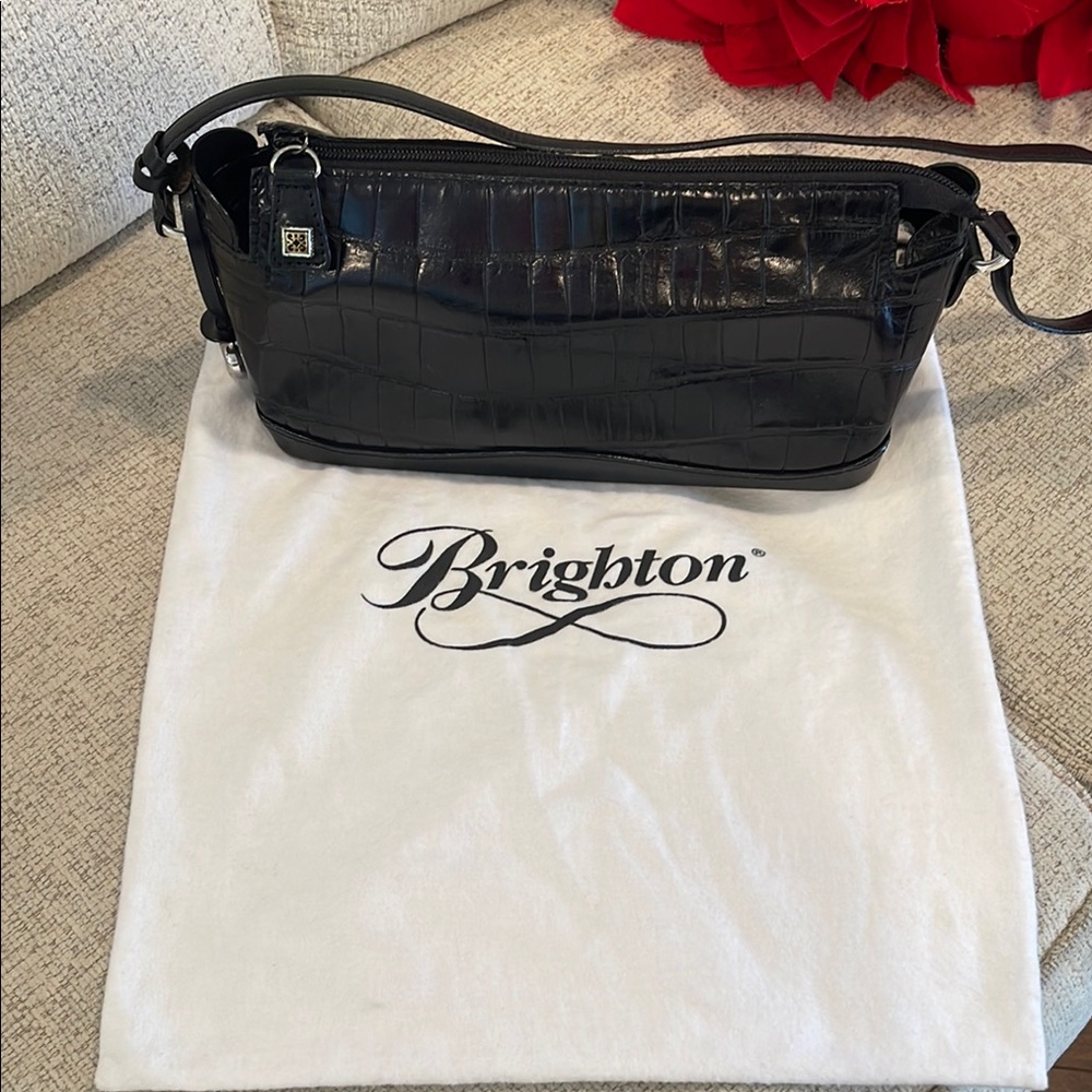 BRIGHTON Black Shoulder Bag with Silver Hardware.
